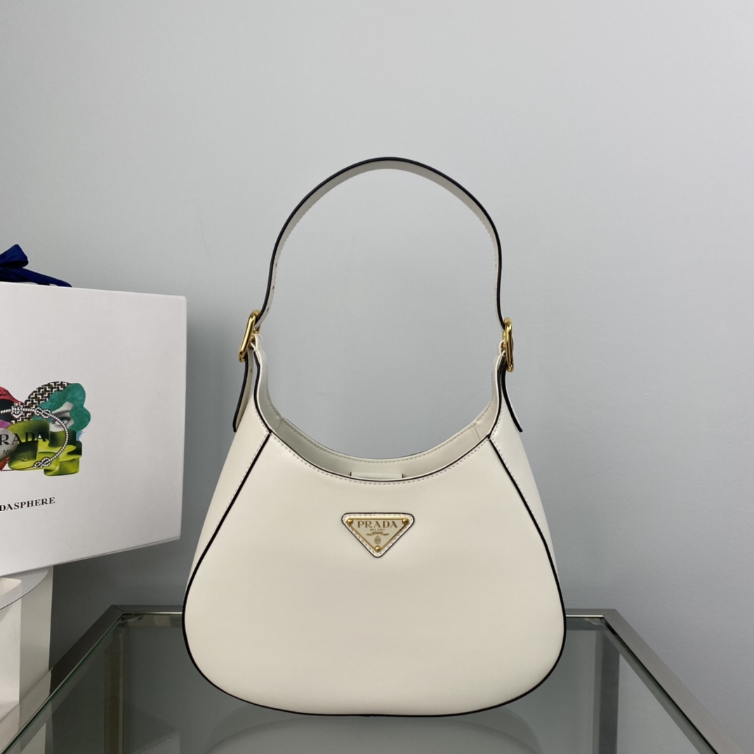 Prada Soft Leather Armpit Bag Handbag Shoulder Bag White 1BC179